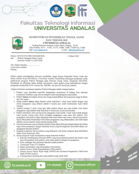 Dibuka! Program Praktisi Mengajar Pendanaan Universitas Andalas Semester Genap TA 2025/2026